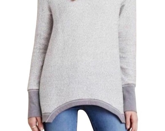 Suéter gris con estampado de tiburón Inari de Anthropologie, talla pequeña, túnica asimétrica
