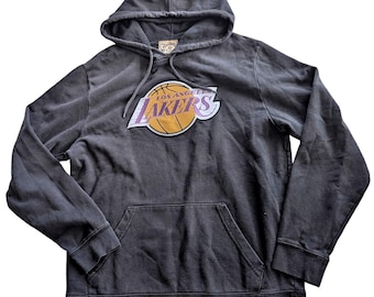 VTG Majestic LA Lakers NBA Hardwood Classics Logo Patch Hoodie Mens M Washed Blk