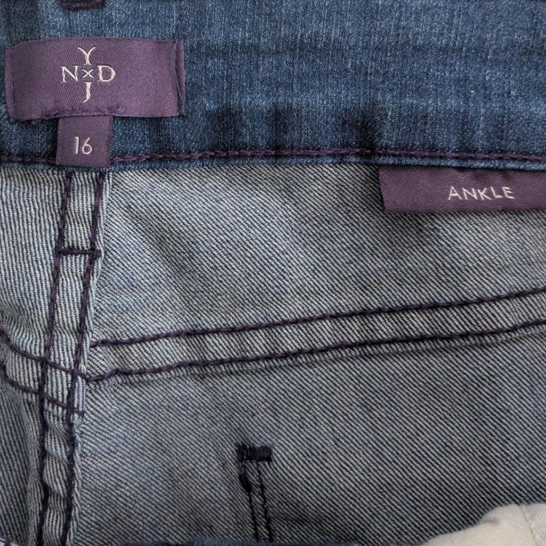 NYDJ Ankle Jeans Dark Wash Straight Leg High Rise Blue Stretch SIZE US 16; 36x27 image 6