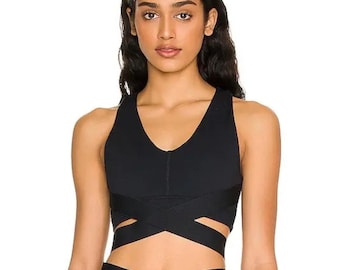 Sujetador deportivo cruzado Le Ore Corso negro con espalda cruzada, talla MEDIANA, para baile y yoga.