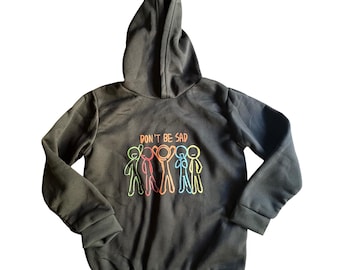 Allen Becker Kids Black Hoodie Don't Be Sad Stick Figure Graphic Size Youth M/L