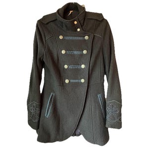 Abrigo militar cruzado de lana y viscosa FREE PEOPLE, negro, azul marino, talla 4 imagen 1