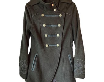 Abrigo militar cruzado de lana y viscosa FREE PEOPLE, negro, azul marino, talla 4