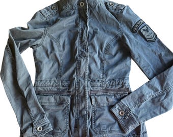 Aeropostale Womens Y2K New York Patch Military Field Jacket Sz XS Charcoal Gray