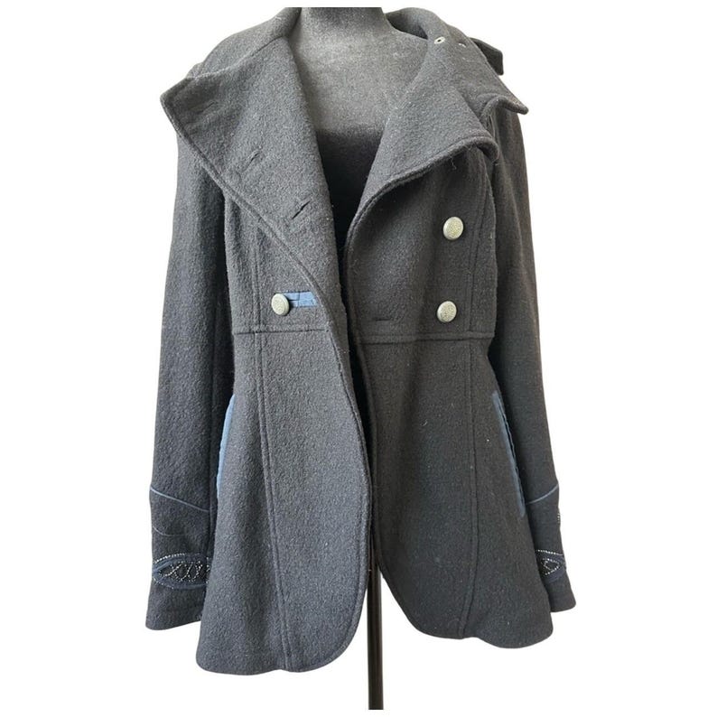 Abrigo militar cruzado de lana y viscosa FREE PEOPLE, negro, azul marino, talla 4 imagen 5