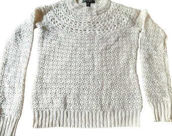 Lauren Ralph Lauren Petite Ivory Alpaca Wool Blend Open Knit Sweater Sz PXS Boho