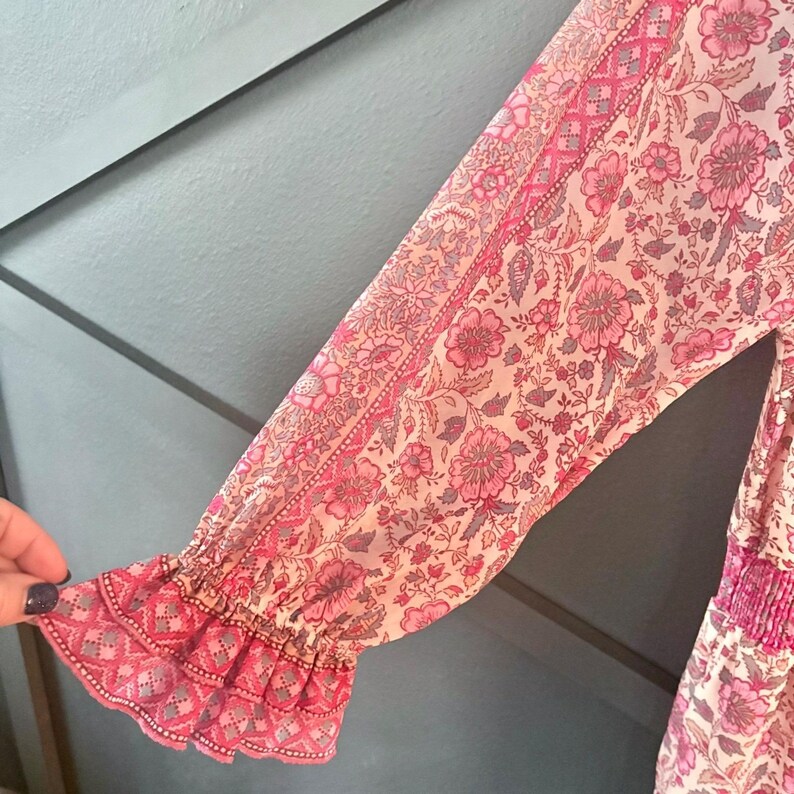 Anthropologie "Love the Label" Pink Floral Sz SMALL Mini Dress Boho Cottage image 3
