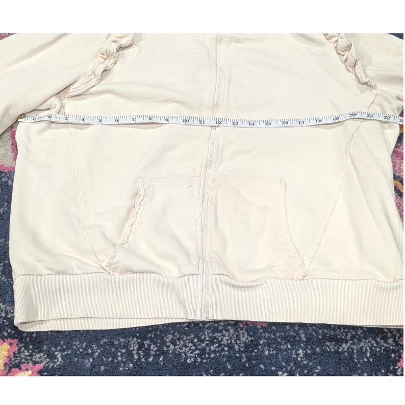 DAILY PRACTICE Anthropologie Cream Ruffle Shoulder Zip Up Sweatshirt XL Coquette image 7