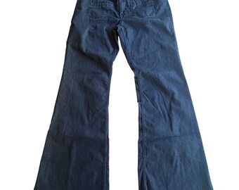 CABI Farrah Jeans Sz 12 Dark Indigo Blue Flare Wide Leg 70's Boho Stretch Denim