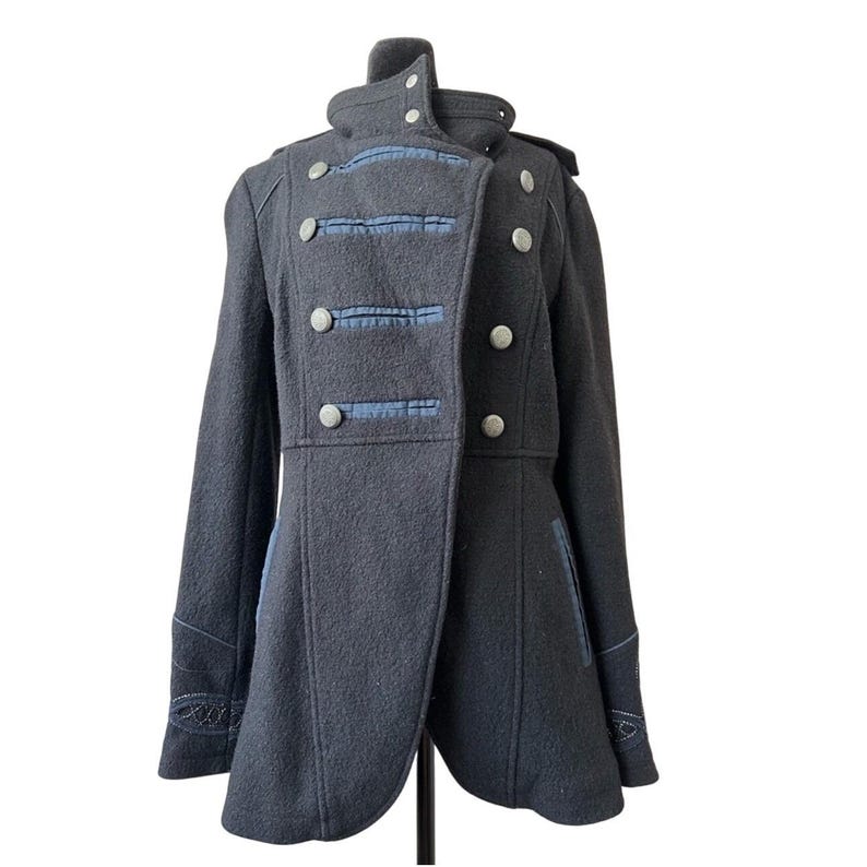 Abrigo militar cruzado de lana y viscosa FREE PEOPLE, negro, azul marino, talla 4 imagen 2