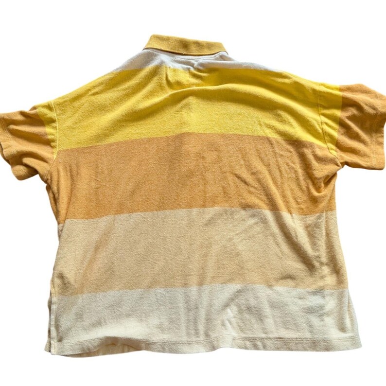 BDG Urban Outfitters Yellow Striped Terry Cloth Polo Shirt Wmn S/P Relaxed Retro image 3