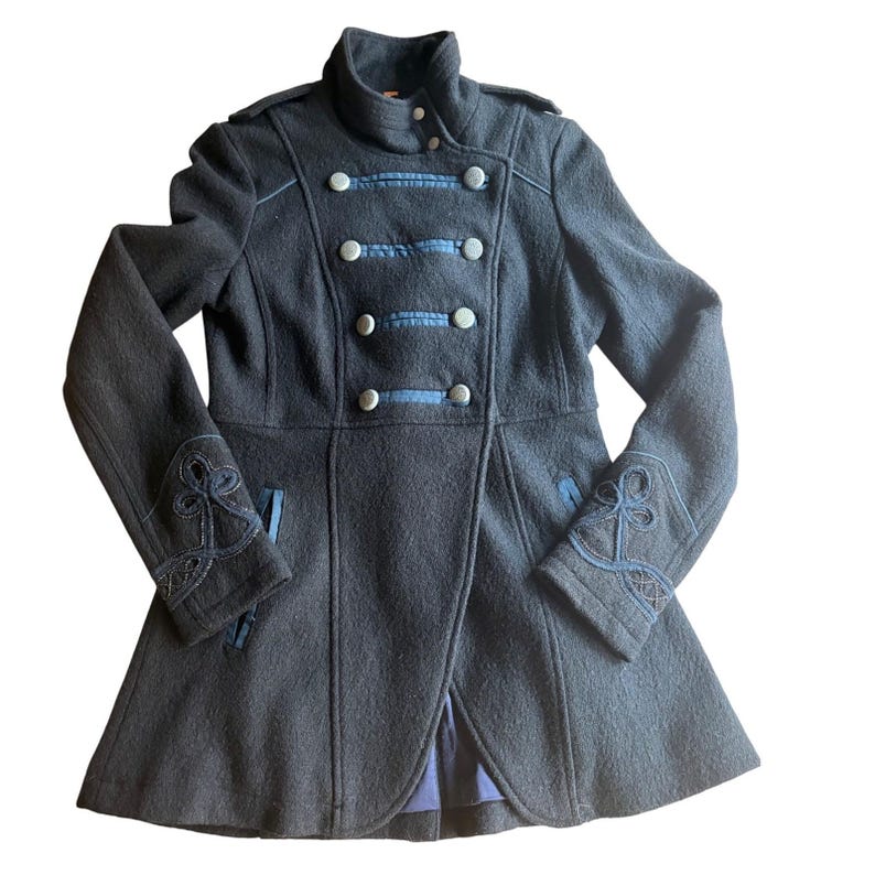Abrigo militar cruzado de lana y viscosa FREE PEOPLE, negro, azul marino, talla 4 imagen 3