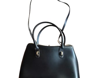 VTG Volterra Roma Black Leather Satchel Handmade in Italy Smooth Grain GORGEOUS!