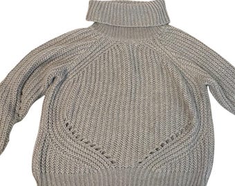 Cloth by Design Womens Mocha Chunky Knit Pointelle Turtleneck Sweater Sz MEDIUM