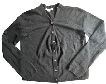 VINCE Blk 100% Cashmere Cardigan Sweater XS Mother of Pearl Button Academia