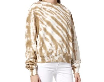 Good American Tan White Tie Dye Crewneck Sweatshirt Size 2 Relaxed Fit Pullover