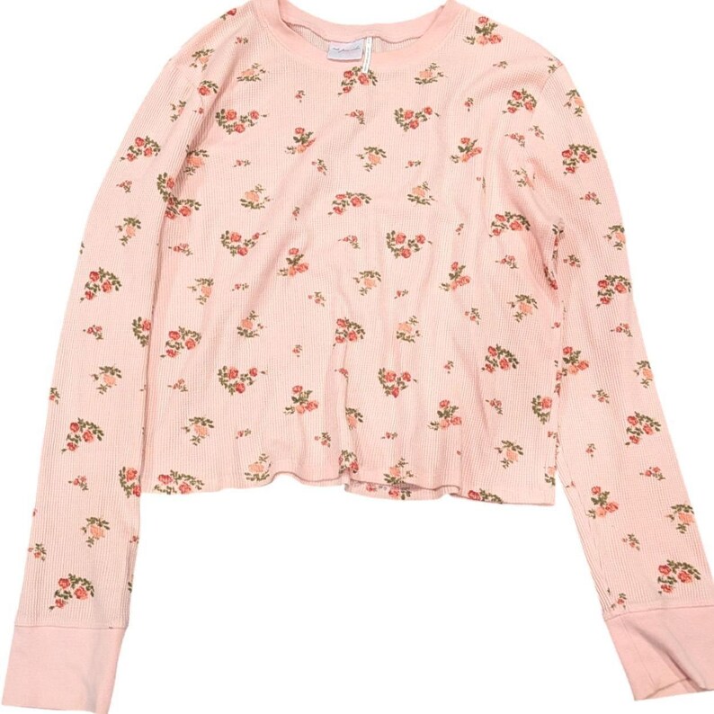 URBAN OUTFITTERS Out From Under Pink Floral Rose Waffle Thermal Top XL Cotton image 3