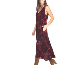 328 Johnny Was Belle Velvet Tank Dress XS Silk Blend Midi Burgundy Red Chevron
