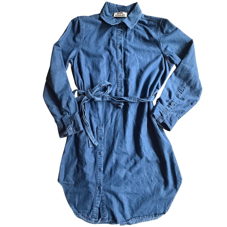 Acne Studios Chambray Shirt Dress Indigo Blue Cotton Belted Asymmetrical M image 1