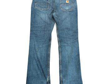 Pantalones vaqueros Carhartt 491 de corte recto, color azul, para hombre, talla 38x30, lavado medio, elásticos, ideales para el trabajo.