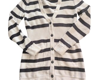 Brooks Brothers Sz S Navy Striped Cotton Longline Cardigan Sweater Nautical Prep