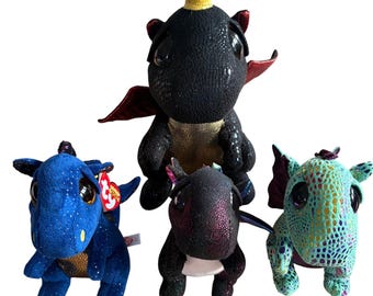 Ty Beanie Boos Dragons Saffire Anora Grindal & Cinder Plush Toys x4 Kids Set