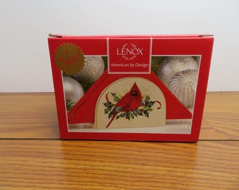 F 149 Vintage Lenox 1990's Winter Greetings Ceramic Napkin Holder New In Box - Brand New Old Stock