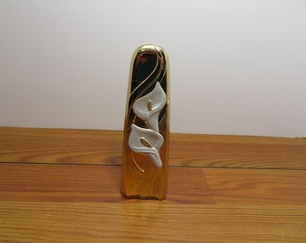T 674 Vintage 1980 Calla Lily Stem Brass Gold Ceramic Tone/White Glaze 6.5" Bud Vase Excellent Condition Very Well Weighted