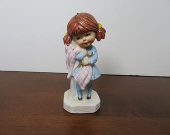 F 329 Vintage Moppets 1971 Ceramic Fran Mar Hand Painted Girl Holding Blanket - No Chips Or Cracks Excellent Condition