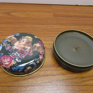 H 818 Christina Ladas Girl In Flowers Candle In Tin 1995 Sweden New Old Stock