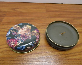 H 818 Christina Ladas Girl In Flowers Candle In Tin 1995 Sweden New Old Stock