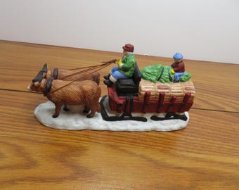 F 122 Vintage 1987 Dept. 56 Heritage Village Oxen & Wagon #5951 Porcelain Made In Taiwan - No Chips Or Cracks