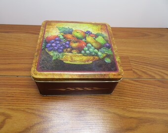 T 966 Vintage 1980's Tin Can Featuring Bowl Of Fruit Design - Excellent Clean Condition
