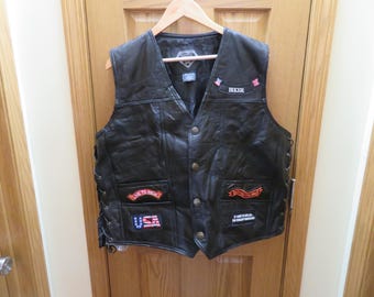 T 756 Buffalo Leather Biker Vest Size 2X With Multiple Patches - Never Been Worn Very Flashy - Brand New Old Stock  - Buffalo Nickel Buttons