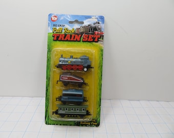 MH 447 Die-Cast Pull Back Train With Blue Locomotive & (3) Cars - Brand New Old Stock