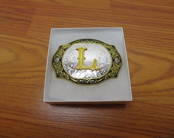 T 483 Western Belt Buckle Triple Color Black, Silver, Gold Fits 1 1/2" Belt Brand New Old Stock