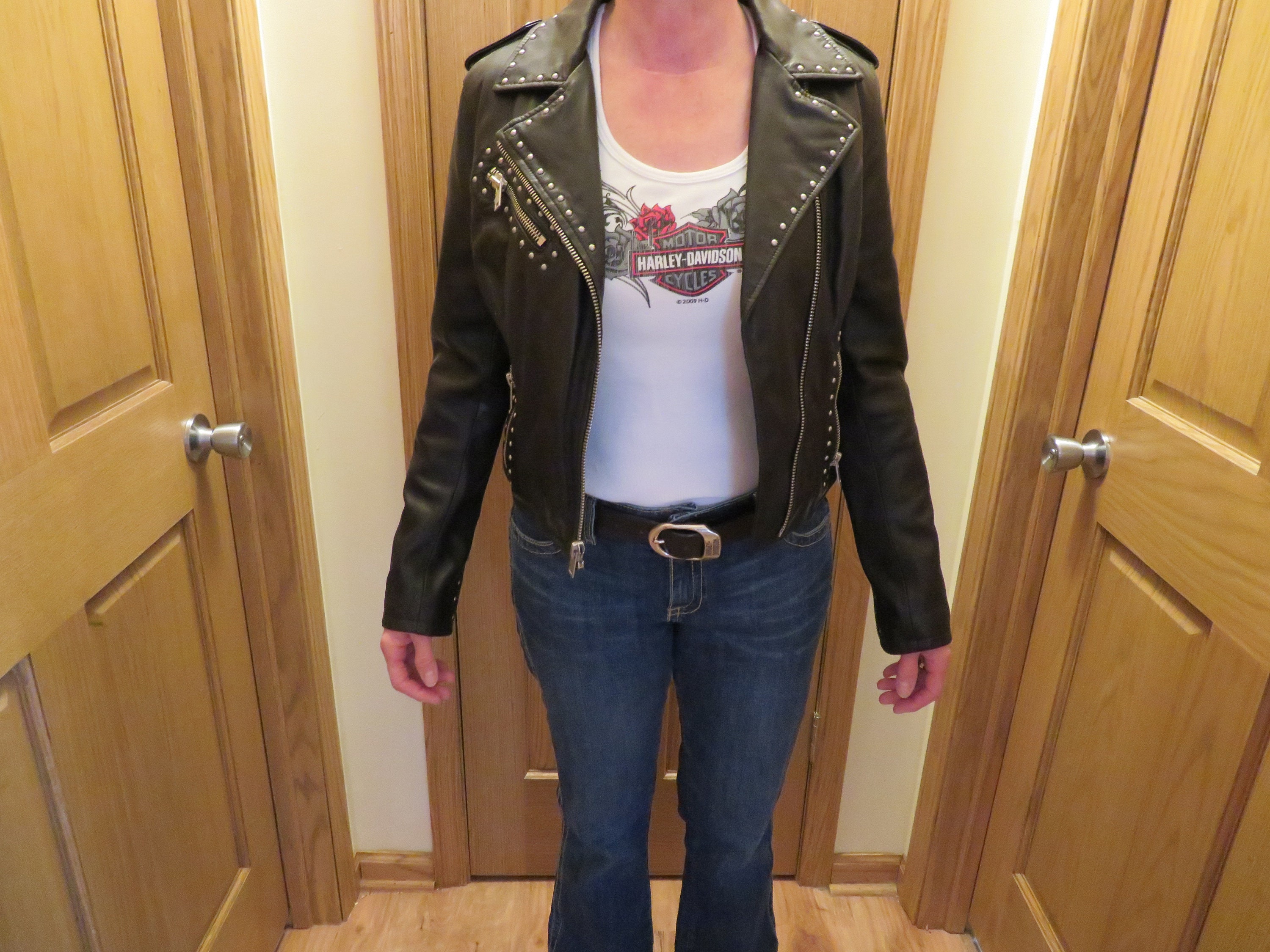 Genuine Leather Black Rivet Design Jacket Small Size - Brand New