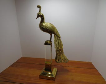 T 655 Vintage Brass 1983 Peacock 16.5" Tall Well Weighted excellent Condition