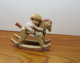H 737 Enesco 1983 Vintage Porcelain Figurine Christmas Rocking Horse RA-1779 Like New
