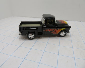 MH 453 5" Die- Cast 1955 Chevy Stepside Pick-up Pull Back With Flames Brand New Black