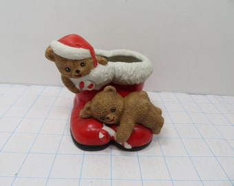 MH 411 House Of Lloyd 1988 Santa Boots With Teddy Bears Christmas Planter