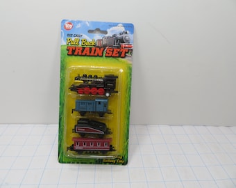 MH 444 Die-Cast Pull Back Train With Black Locomotive Engine & (3) Cars - Brand New Old Stock