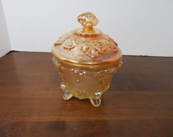 F 293 Beautiful Amber Carnival Glass Pedestal Candy Bowl/Trinket Dish 1950-1960 No Chips Or Cracks