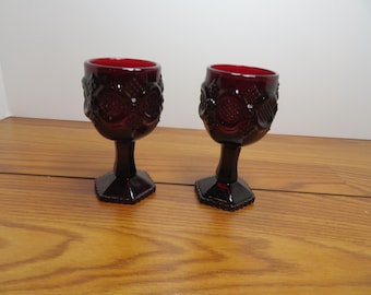 T 819 Vintage Avon 1970's - 1980 Set Of (2) Ruby Red Goblets 1876 Cape Cod Collection Excellent Condition