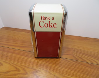 T 887 Vintage 1992 Coca Cola Metal Napkin Dispenser With Original Napkins - Great Shape & Working