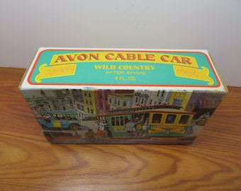 T 322 Avon Cable Car Wild Country After Shave 4oz Full Bottle In Original Box - Vintage New Old Stock