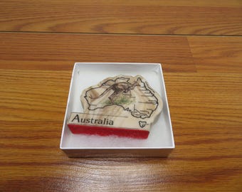 T 605 Vintage 1980 Hand Carved & Etched Marble Image Of Australia By Marbcraft No Chips or Cracks