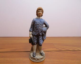 F 121 Vintage 1950's Lefton Bisque Blue Boy Hand Painted KW387 Edition Porcelain - No Chips Or Cracks