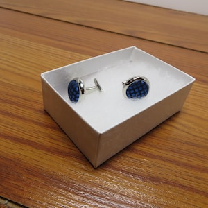 T 637 Vintage 1960 Silver & Blue Glass Cufflinks Excellent Condition