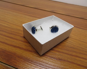 T 637 Vintage 1960 Silver & Blue Glass Cufflinks Excellent Condition
